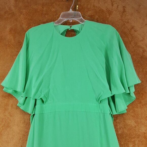 ALEXIS Midi Dress Womens Size 0 Green Cape Sleeve Tiered 100% Silk CATELINE - Picture 3 of 15